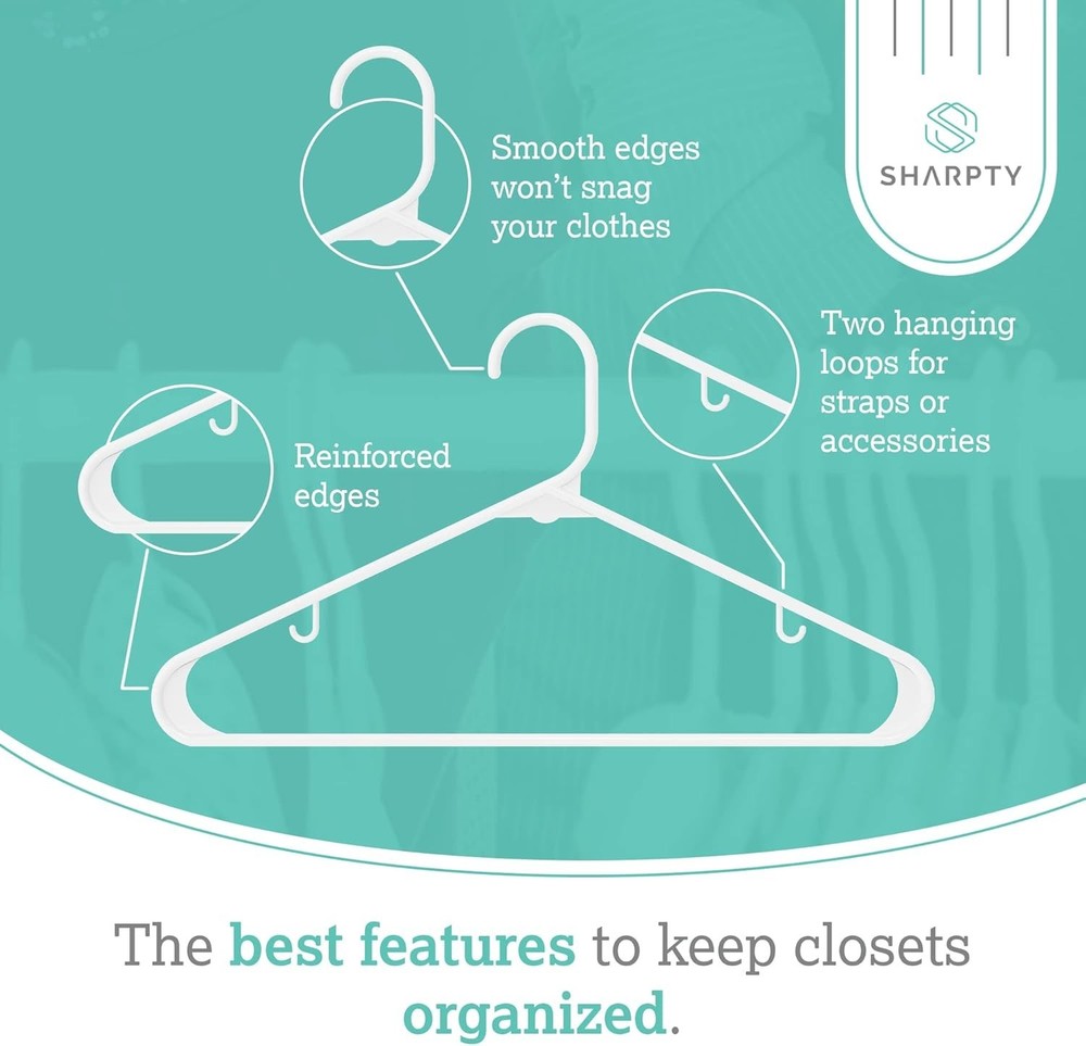 20 Pack Durable White Plastic Hangers - Space-Saving Closet Organization