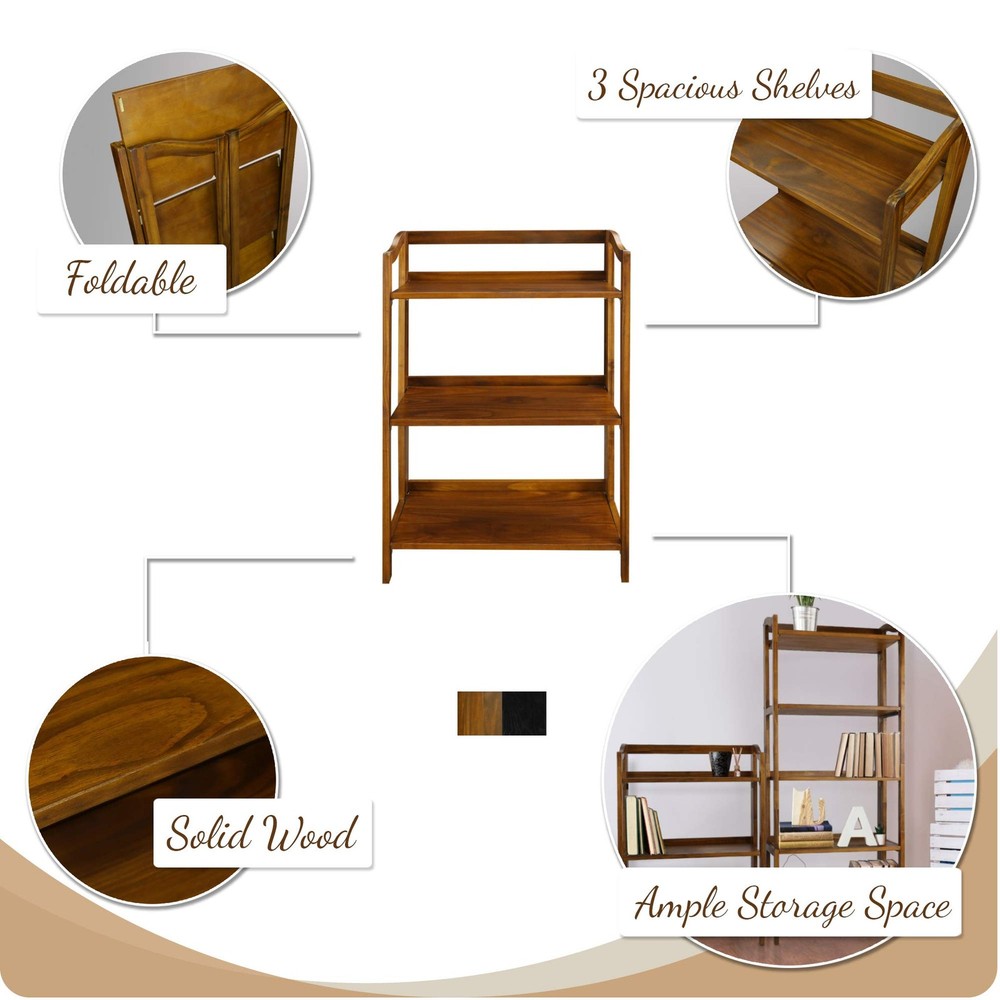 Stratford 3-Shelf Folding Bookcase-Warm Brown