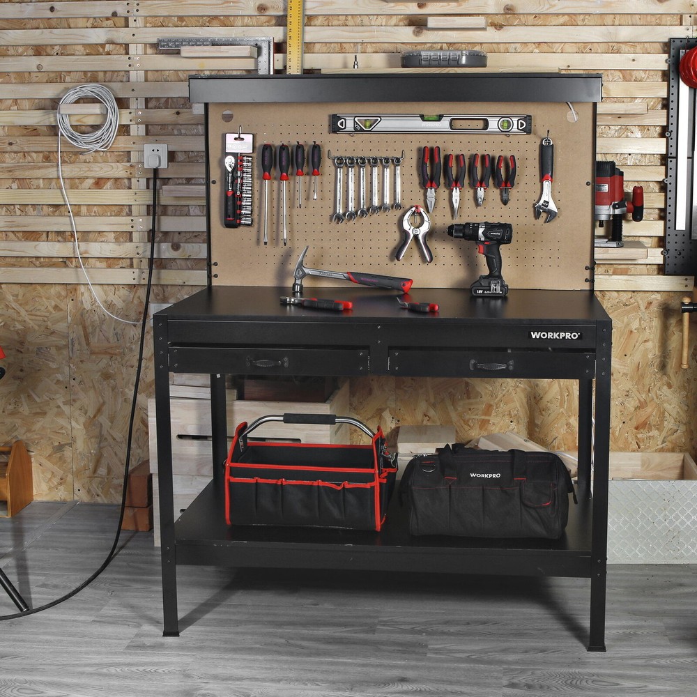 48 in Work Bench Tools Storage Shelf with Lights Workbench Garage Workshop Table