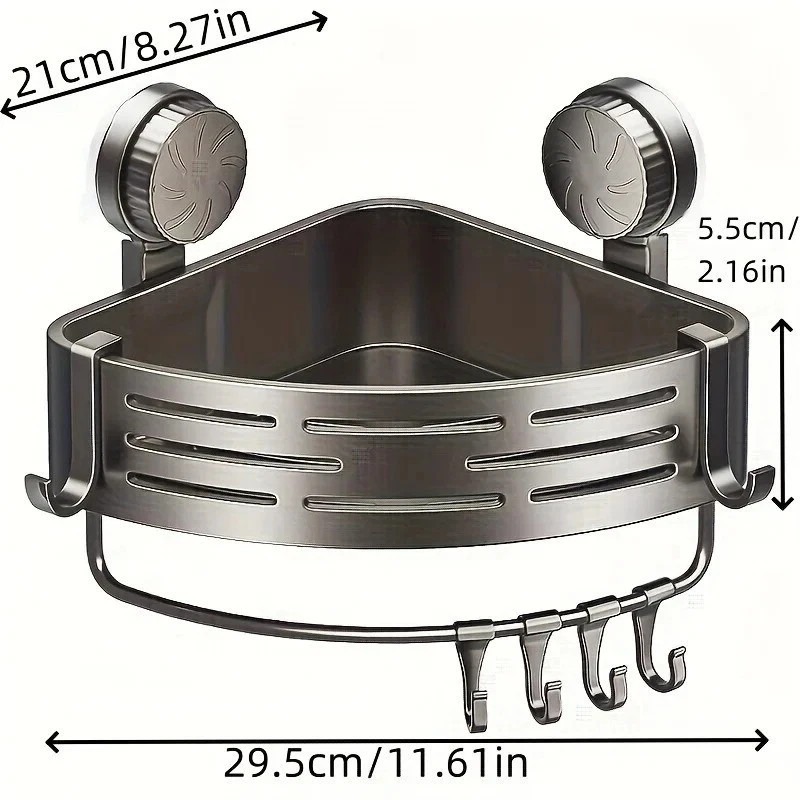 Corner Shower Shelf with Suction Cup – No Drill Bathroom Storage Rack with Hook
