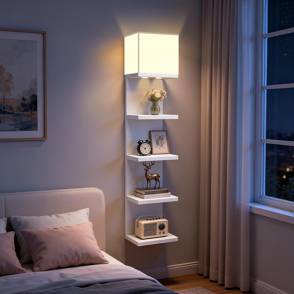 5 Tier Wall Shelf Unit with Light, Lack Wall Shelf, Modern Vertical Floating ...