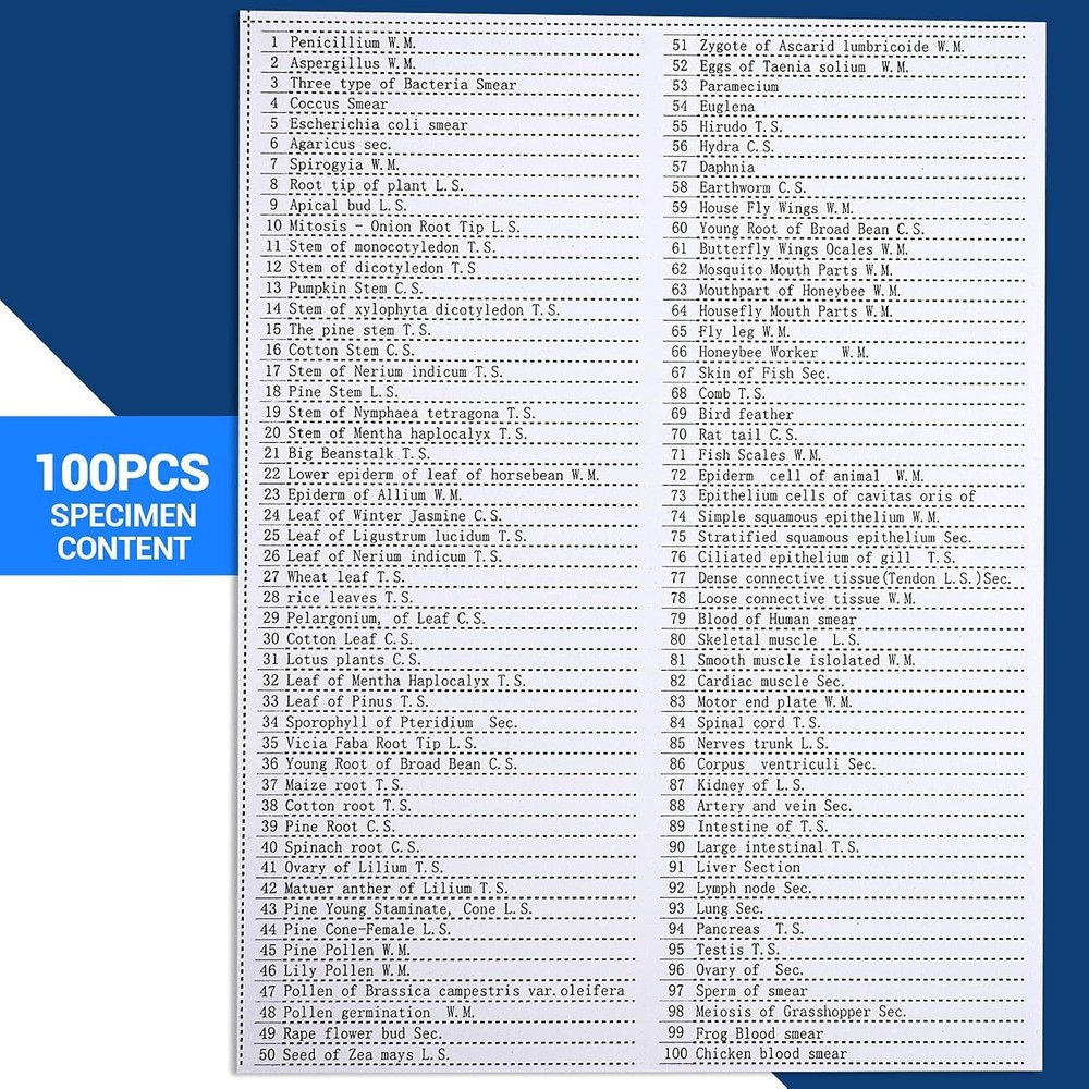 Optical Glass Prepared Microscope Slides - 100 Specimens for Science Exploration