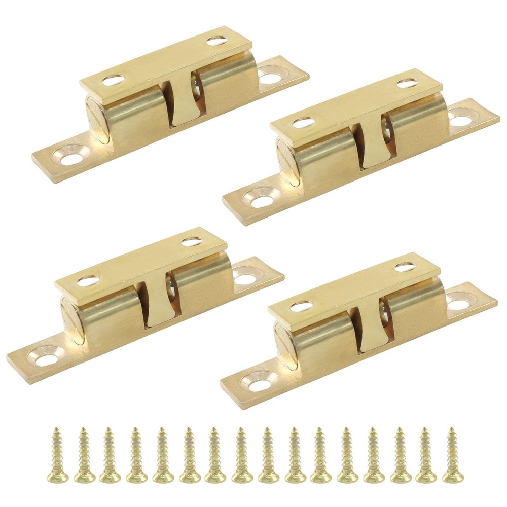 Hordion 4 Pack Double Ball Tension Roller Catch Latch, 60mm Solid Brass