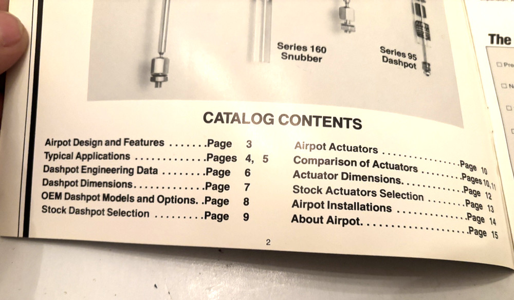 1982 VTG AIRPOT CATALOG - ACTUATOR , DASHPOT , ETC. 15 PAGES