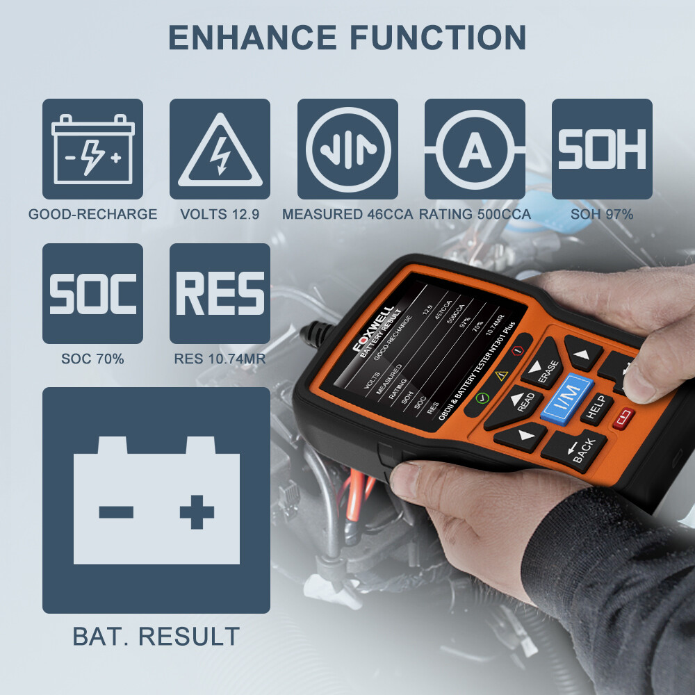 Foxwell NT301 PLUS OBD2 Scanner Code Reader Battery Tester Car Diagnostic Tool