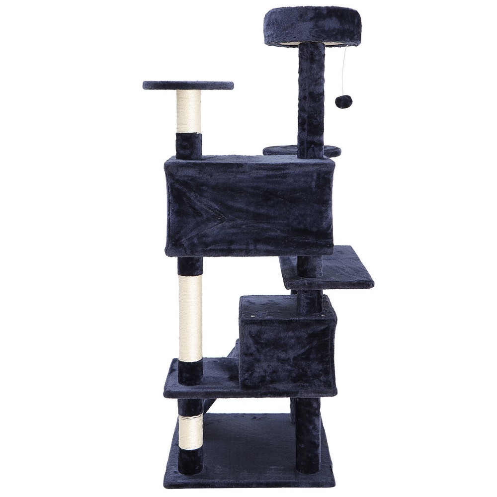 53" Sturdy Cat Tree Cando Tower Activity Kitty Multilevel with Padded Perch Blue