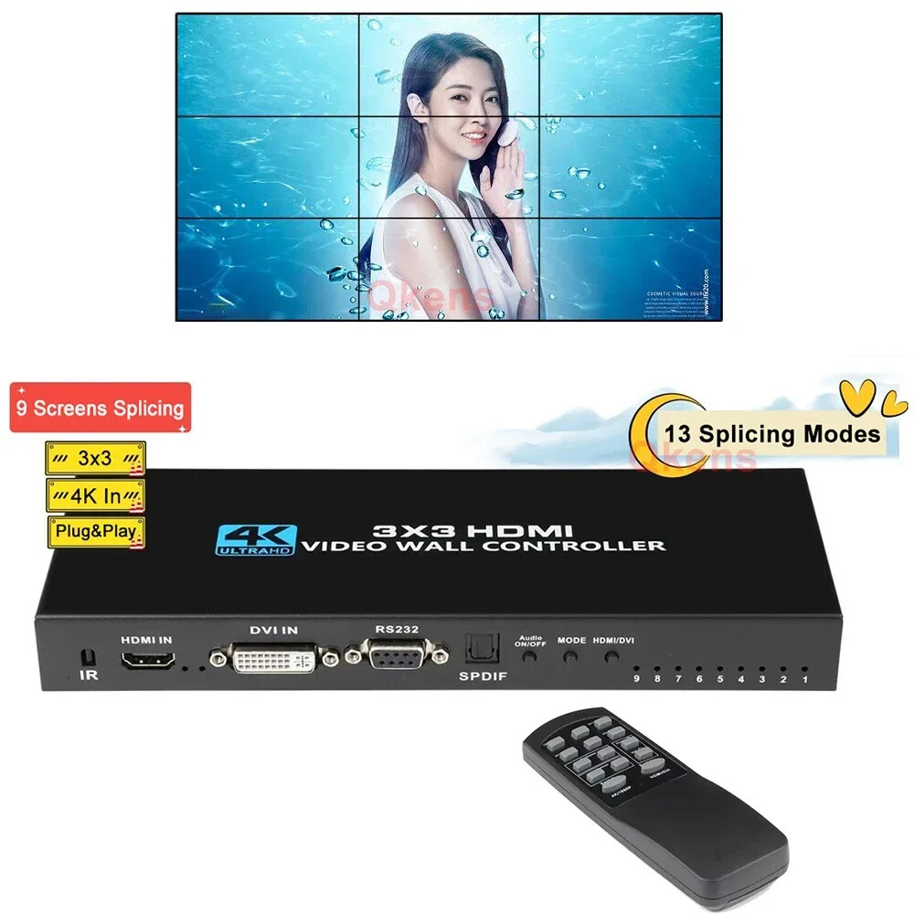 4K 3X3 Video Wall Controller DVI HDMI TV Video Wall Splicer Multi Screen Splicer