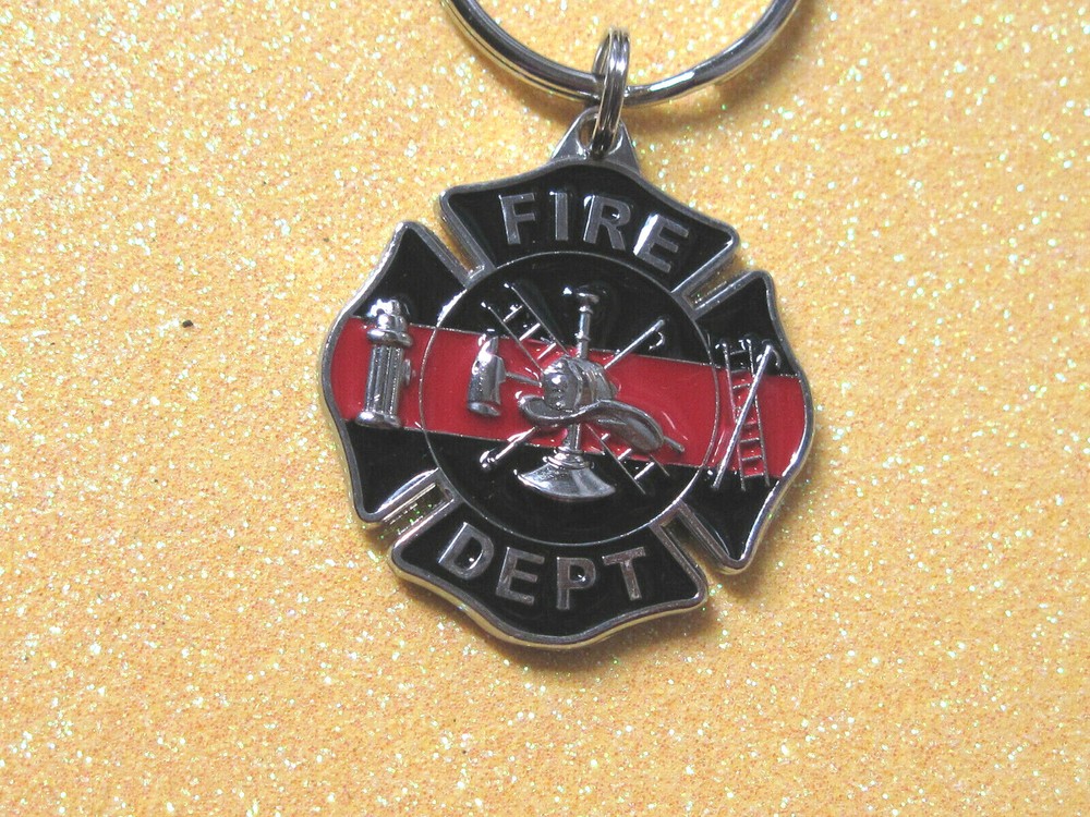 FIRE DEPARTMENT red line - keychain , key chain GIFT BOXED