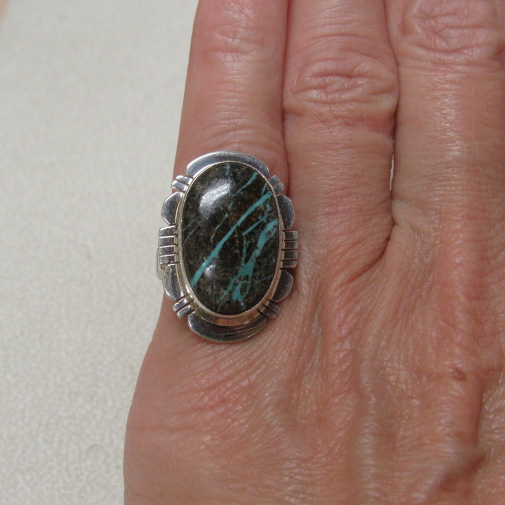 *Sterling Silver and Boulder Turquoise Ring Ladies Size 5