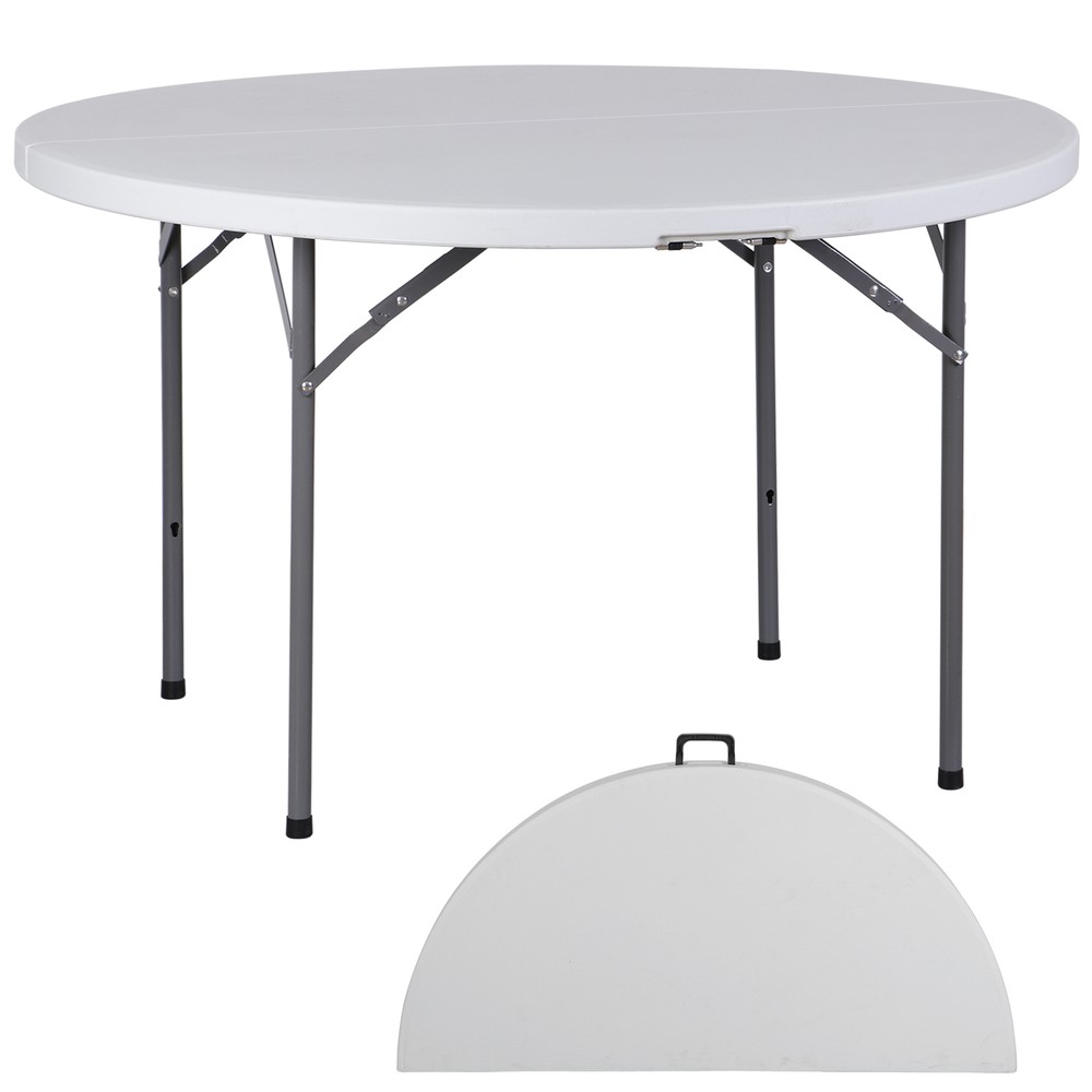 2PCS 4' Round Bi-Folding Camping Table Plastic Dining Card Table Kitchen Outdoor
