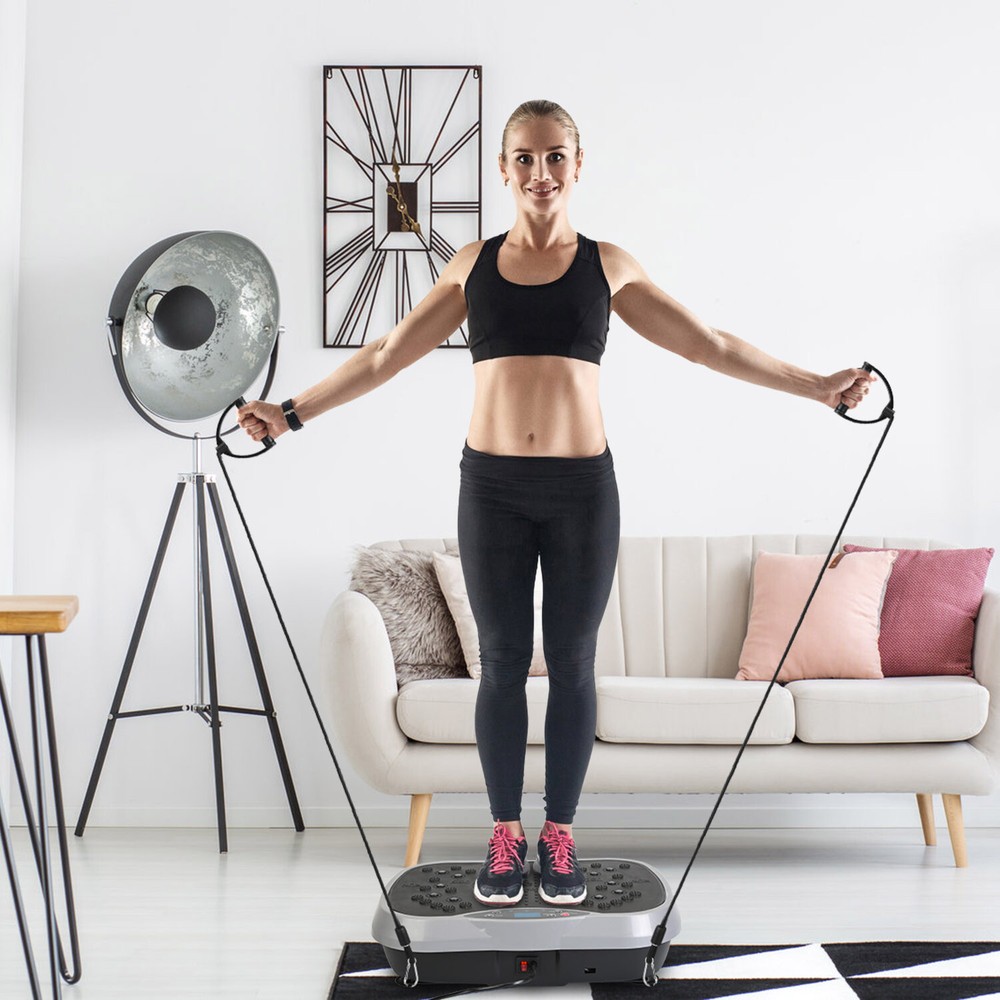 Vibration Plate Exercise Machine w/ Resistant Bands Remote Vibration Massager