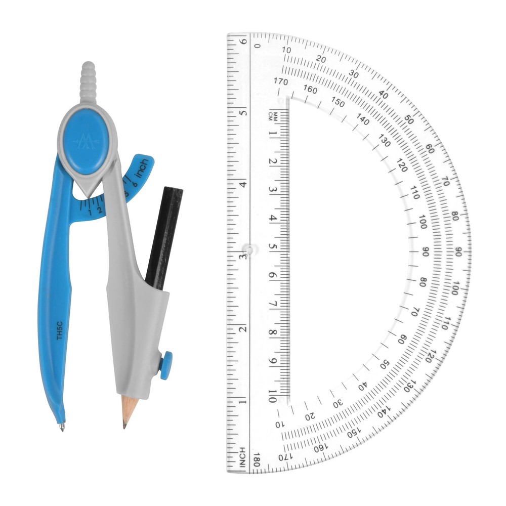 2 Piece Compass and Protractor, Math Tools, Assorted Colors