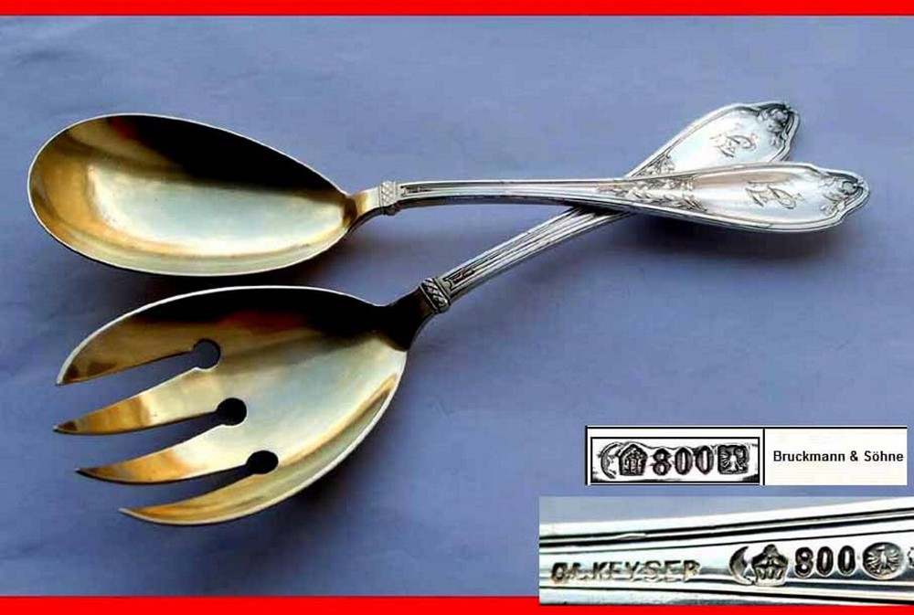 Pair, Salad Spoon + Salad Fork, KEYSER, Bruckmann, 800 Silver E349
