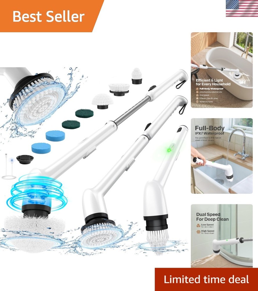 Full-Body Waterproof Spin Scrubber with 3-Length Handle & Replaceable Brushes