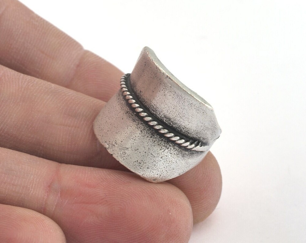 Ring Middle Rope Adjustable Antique silver plated brass 18mm 8US inner size 3077