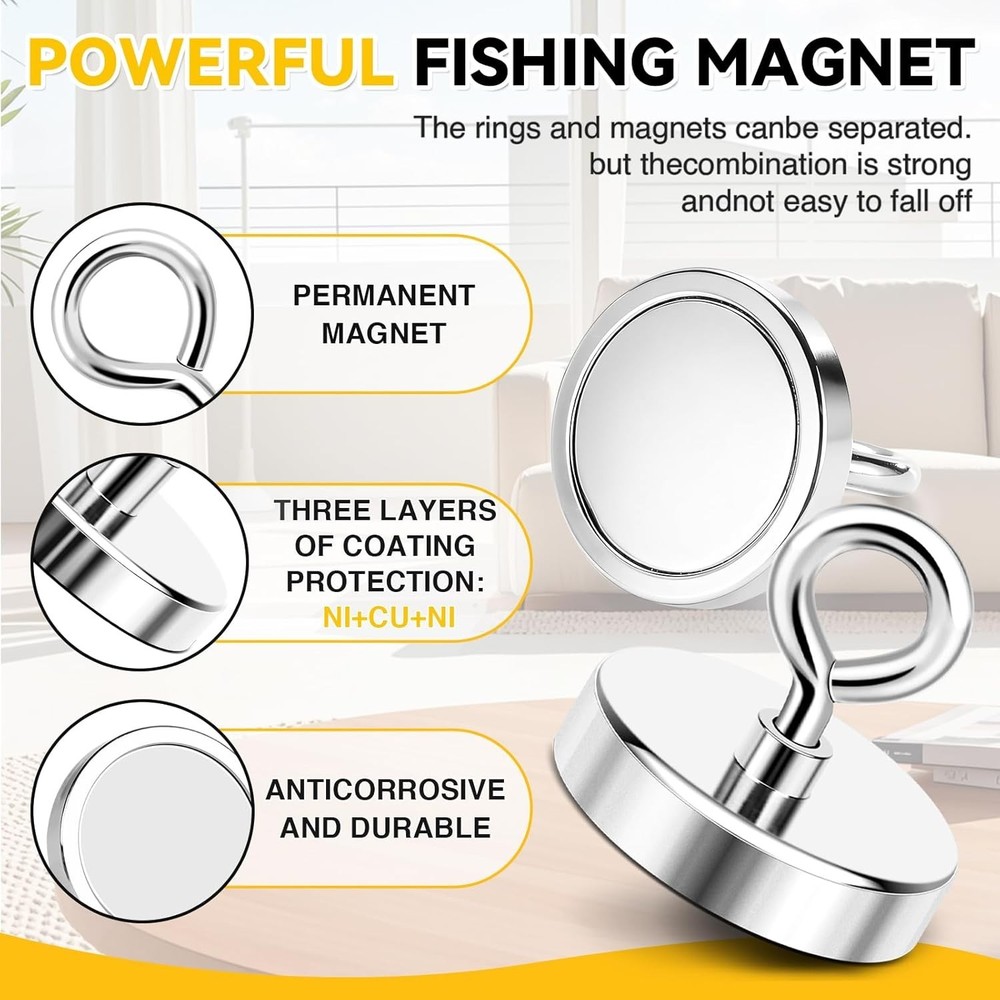 700LB Neodymium Magnet with Countersunk Eyebolt - Rust Resistant Design