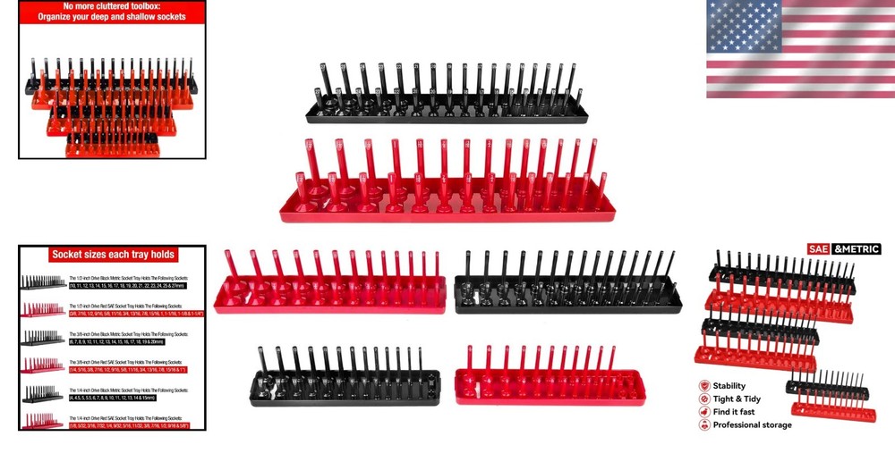 6PCS Socket Organizer Tray Set, SAE & Metric Storage