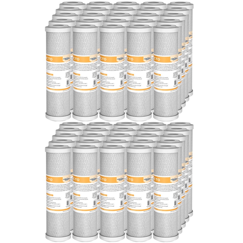 50 Pack 10"x2.5" 5 Micron CTO Carbon Block Water Filter Cartridge Whole House RO