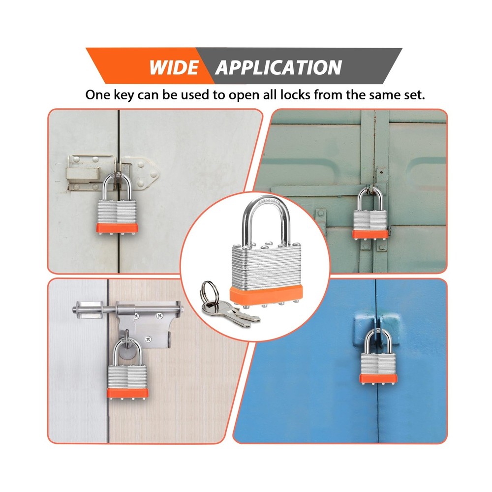 Keyed Alike Laminated Steel Padlocks, (40mm) Wide，48 Pack Normal Shackle