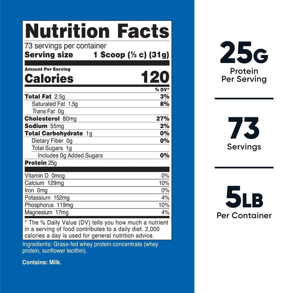 Nutricost Grass-Fed Whey Protein Concentrate (Unflavored) 5LBS