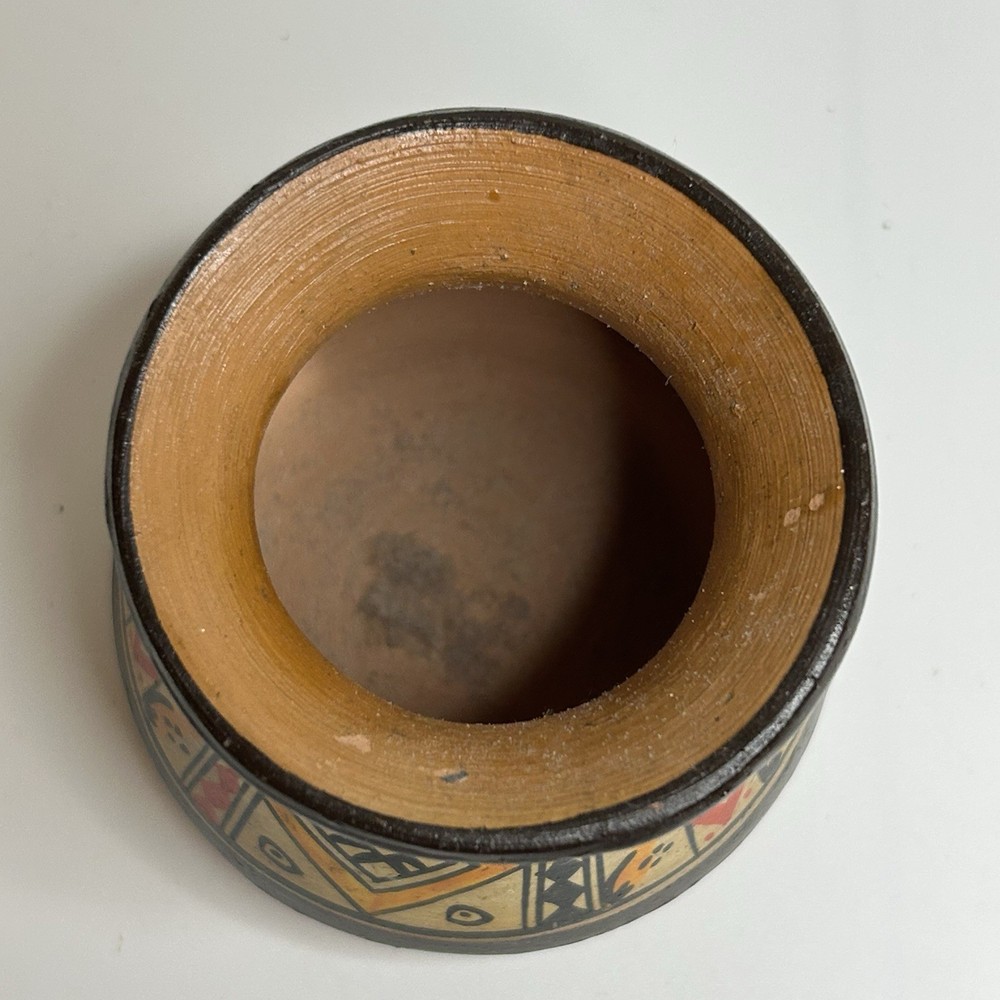 Peruvian Pottery Hand Painted Small Vase Red Clay Geometric Pattern Bud 3" Pot