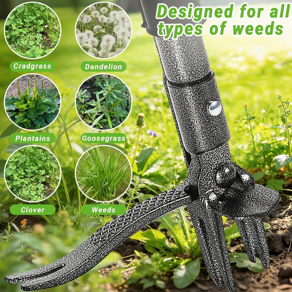Weed Puller Tool, Heavy Duty Gardening Hand Tools with 4-Claw Steel Head & Du...