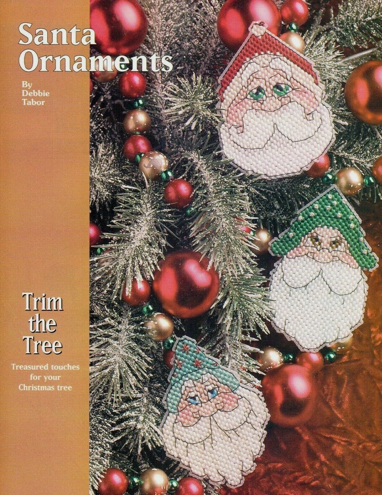 3 SANTA ORNAMENTS CHRISTMAS PLASTIC CANVAS PATTERN INSTRUCTIONS