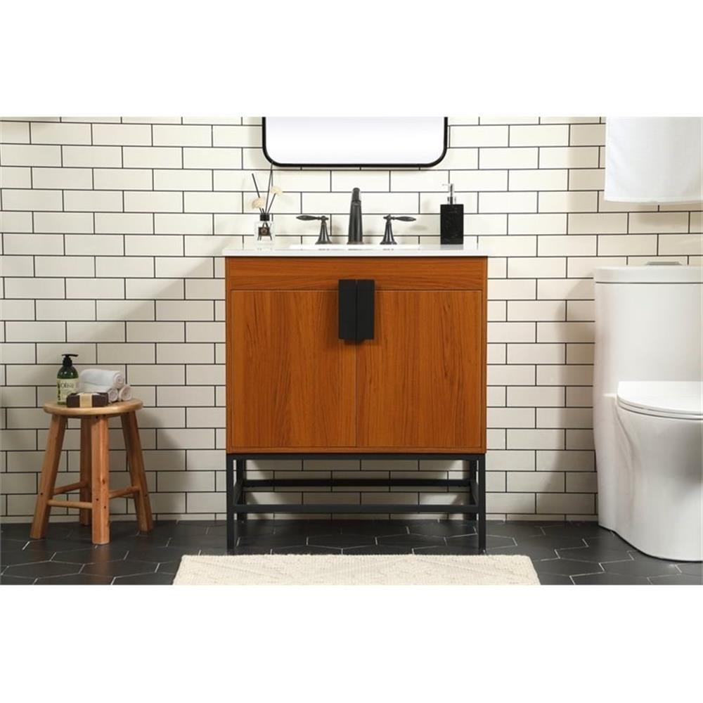 Elegant Decor Eugene 30" Aluminum MDF Single Bathroom Vanity in Teak
