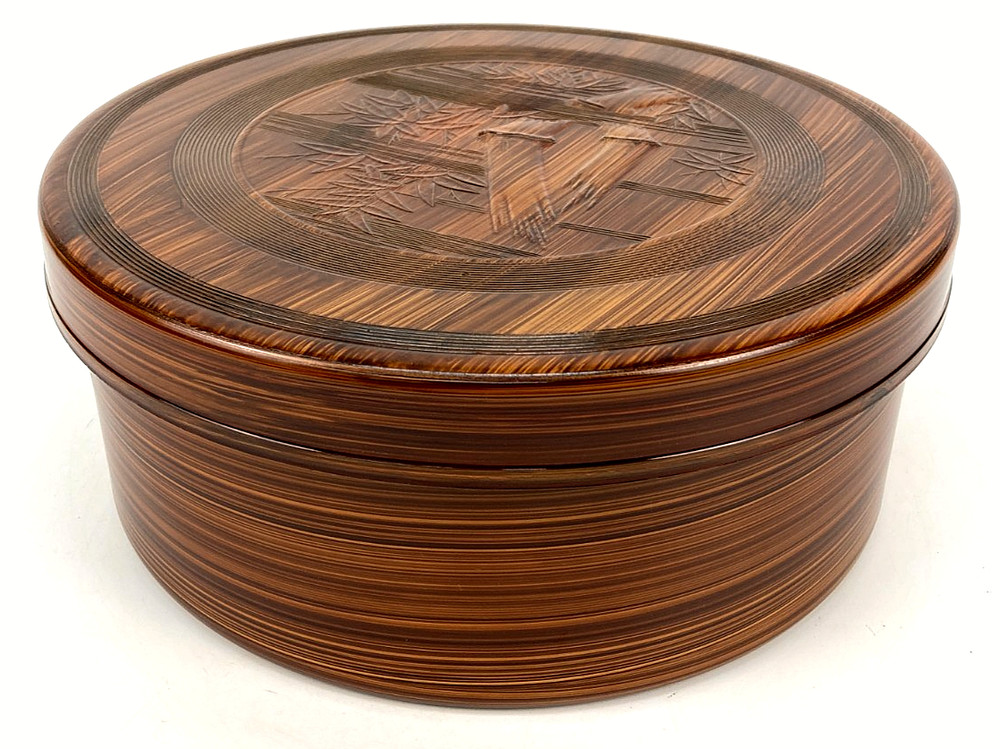 Japanese Wooden Lidded Container Traditional Handcrafted Storage Box Vintage