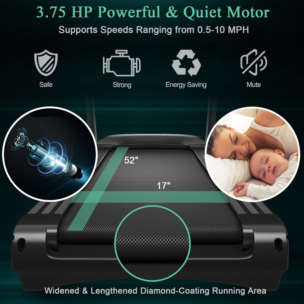 3.75HP Folding Treadmill Running Jogging Machine w/ 15% Automatic Incline