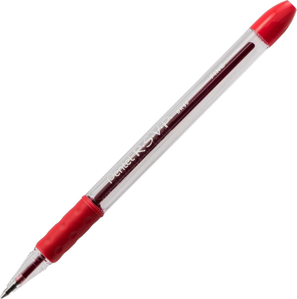 Durable RSVP Ballpoint Pens - Fine 0.7mm Tips with Refillable Red Ink, 5 Pack