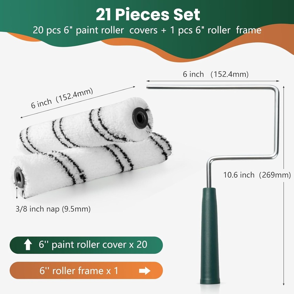Paint Roller Covers, 20 Pack 6 Inch 6 inch paint roller 20 pack, White