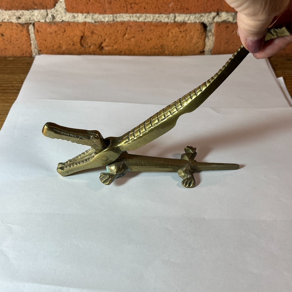 Vintage Brass Alligator Nutcracker 8" Figural Crocodile Kitchen Tool