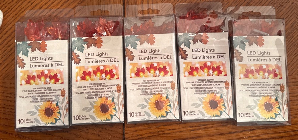 5 Packs of Autumn Fall Maple Leaf LED String Lights 10 lights 3 Ft.