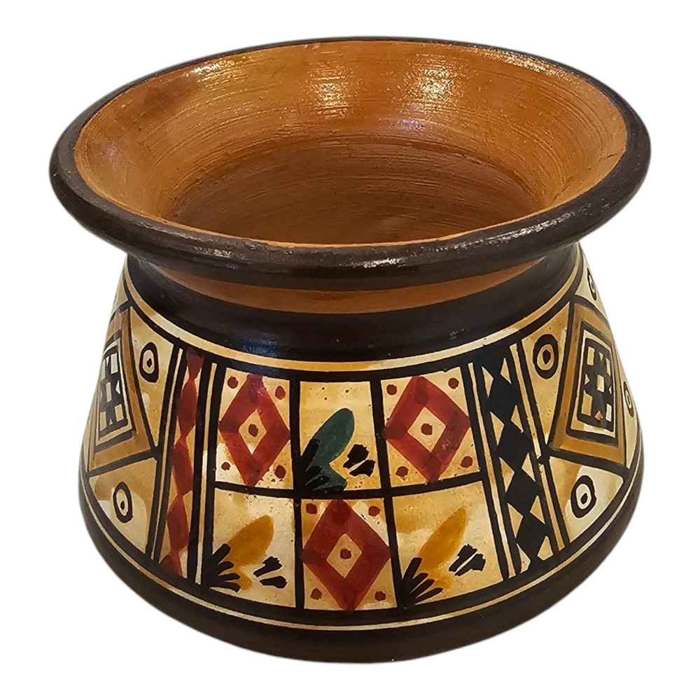 Peruvian Pottery Hand Painted Small Vase Red Clay Geometric Pattern Bud 3" Pot