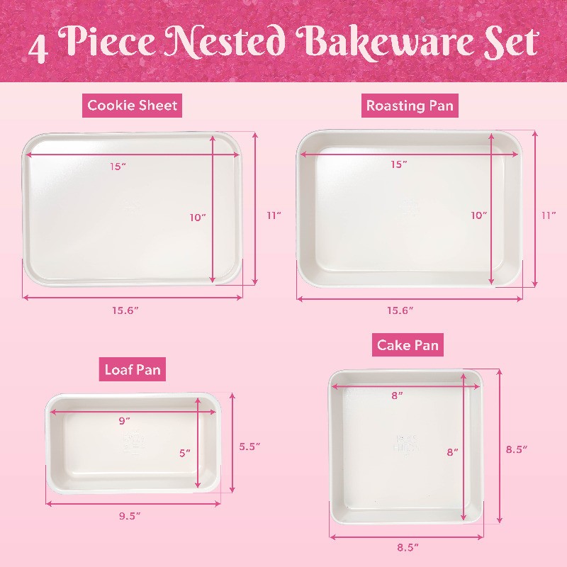 4-Piece Ceramic Nonstick Bakeware Set Kitchen W/ Baking Sheet Pan Cookie Sheet
