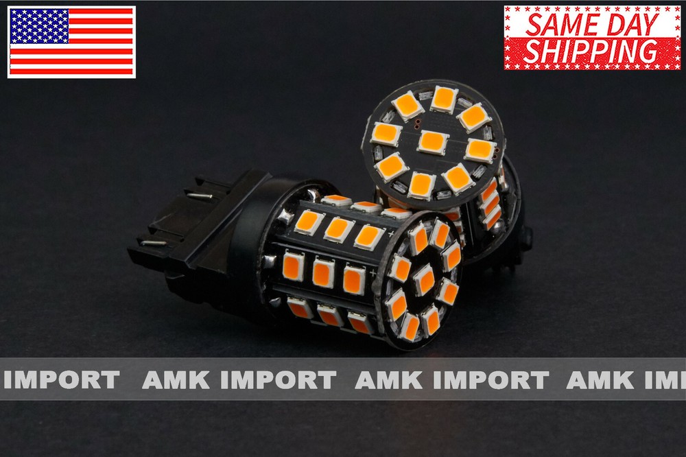 2X 3157 3156 Amber AX-2835 SMD High Power LED Tail Brake Turn Signal Light Bulbs