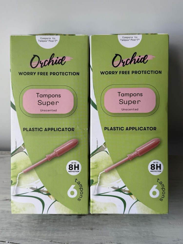 2 PACK, Orchid Worry Free 8 Hour Protection 6 Count  Unscented Super Tampons