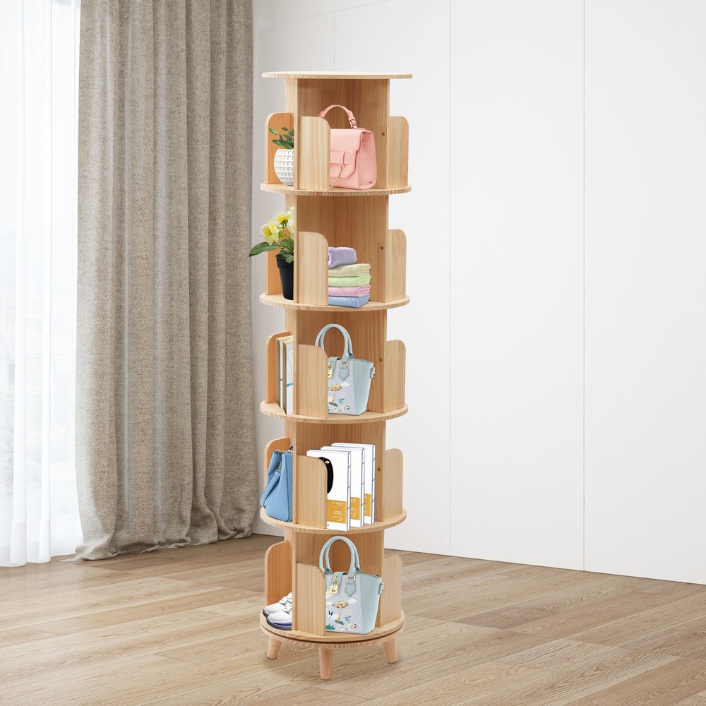 5-Tier Rotating Bookshelf 360 Display Multi-Functional Bookshelf Organizer Shelf