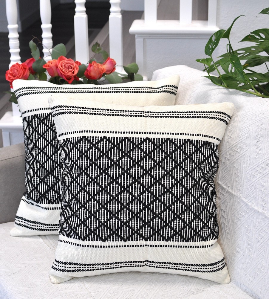 Designer Throw Pillow Covers With Checkered & Stripes Pattern ForLuxury Cushions