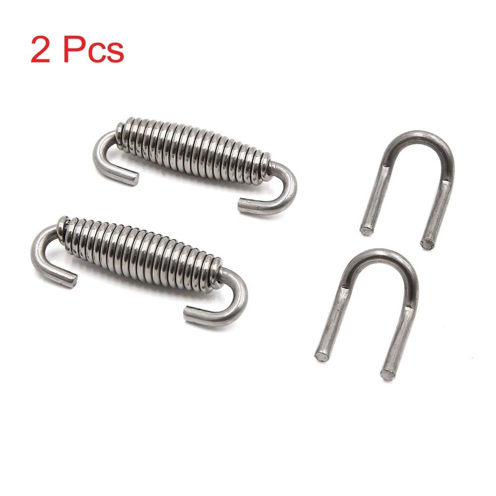 2pcs Stainless Steel Silver Tone Motorcycle Exhaust Pipe Spring with Pull Hook