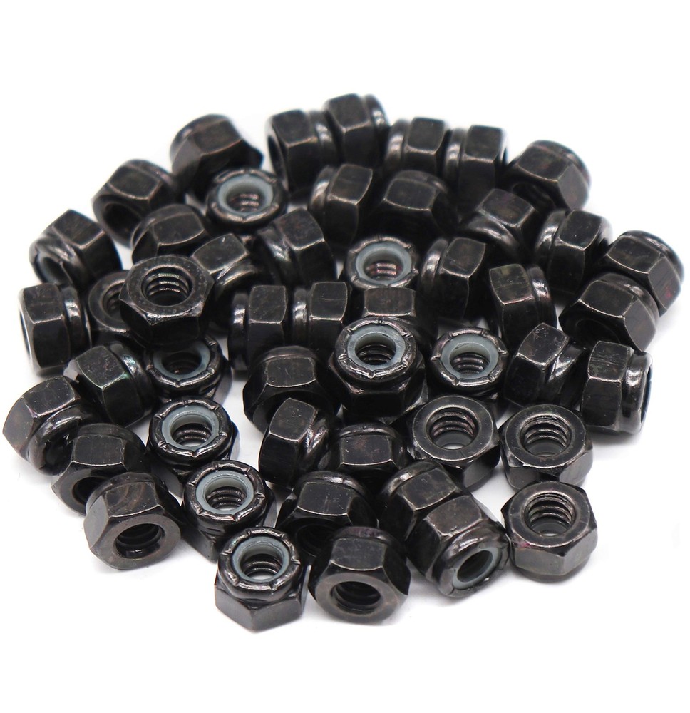 50pcs 1/4-20" Black Nylon Lock Nuts Inserted Self Locking Hex Nuts Carbon Ste...