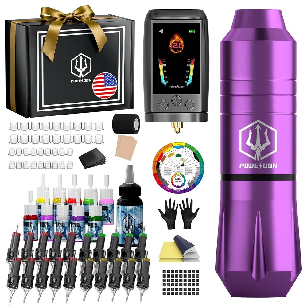 Wireless Tattoo Kit Complete for Beginners Pen Machine with Power Supply Needles
