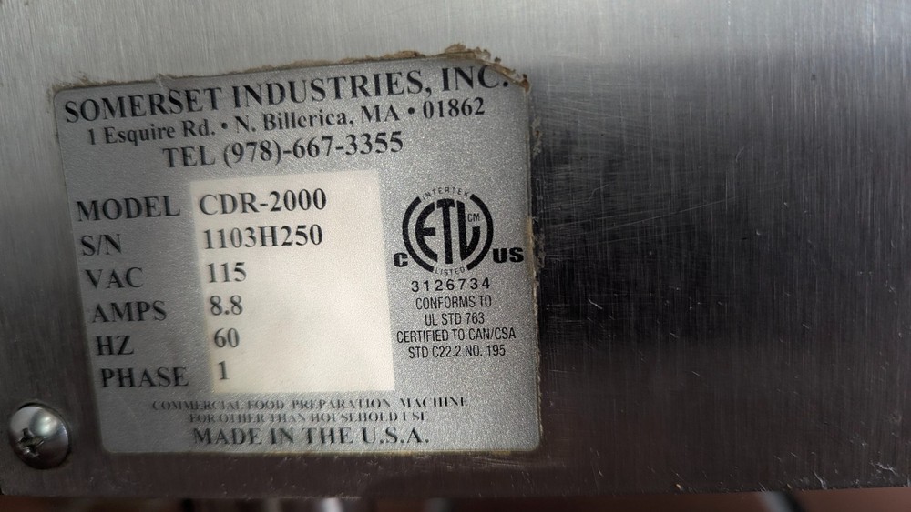 Somerset CDR-2000 Two Stage Dough Sheeter