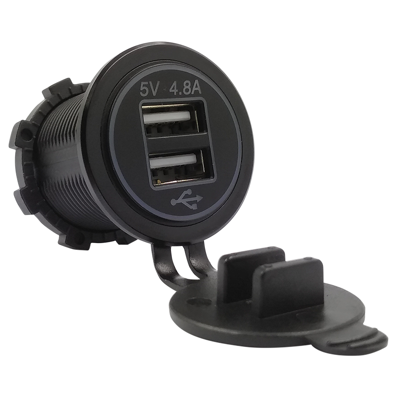 Panel Mount Dual 5 Volt USB, 2.4 A and 2.4 A Charger. 12/24 VDC Input