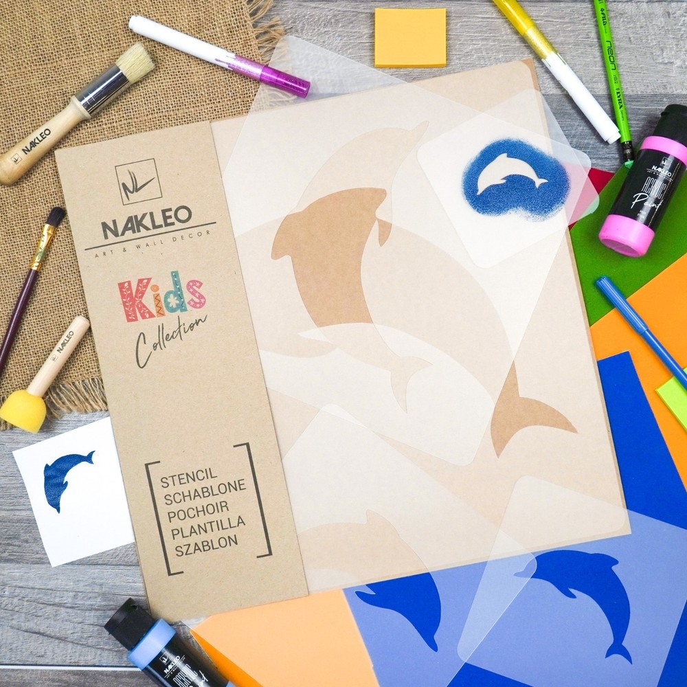 KIDS Reusable Plastic Stencils (5 pcs) // DOLPHIN