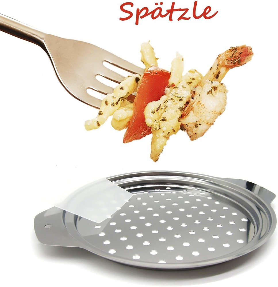 Stainless Steel Spaetzle Maker Lid with Scraper Traditional German Egg Silver