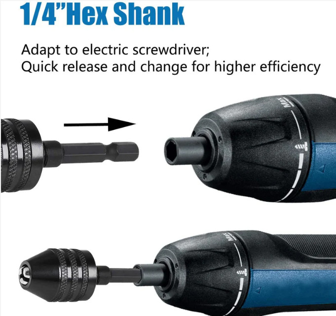 1/4" Keyless Chuck Conversion Hex Shank Drill Adapter Bit Quick Change Driver