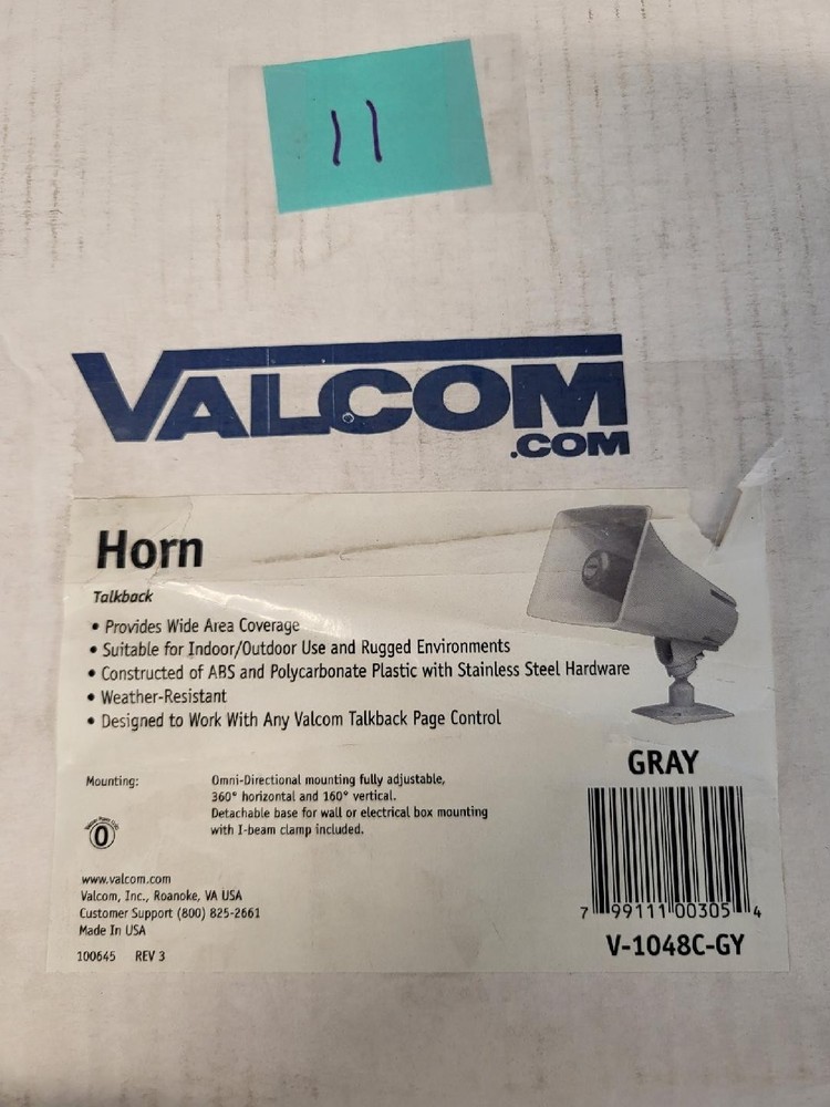 Valcom Intercom Horn-Model V-1048C-GY Gray New In Box
