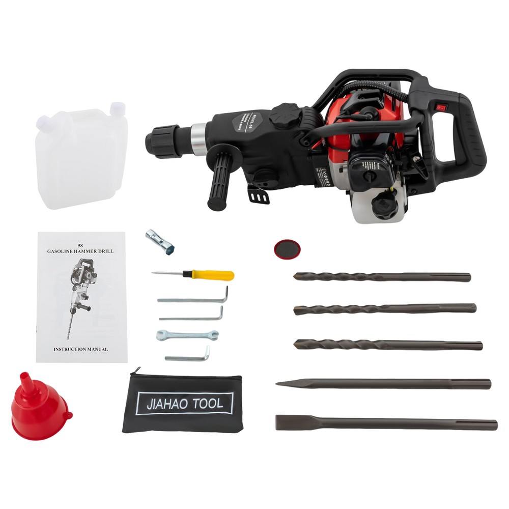 3in1 32.6cc Gasoline Jack Hammer & Drill Machine Chisel Concrete Breaker Bit Kit